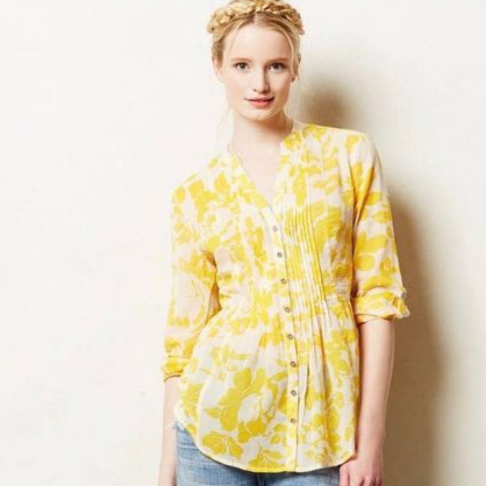 ANTROPOLOGIE MAEVE  BLOUSE FLORAL YELLOW SIZE 4